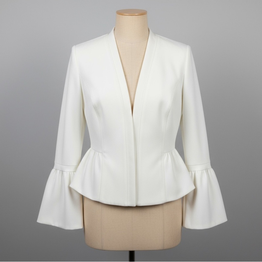 White House Black Market White Ruffle Sleeve Peplum Jacket – Size 2